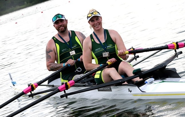 Masters men rowing
